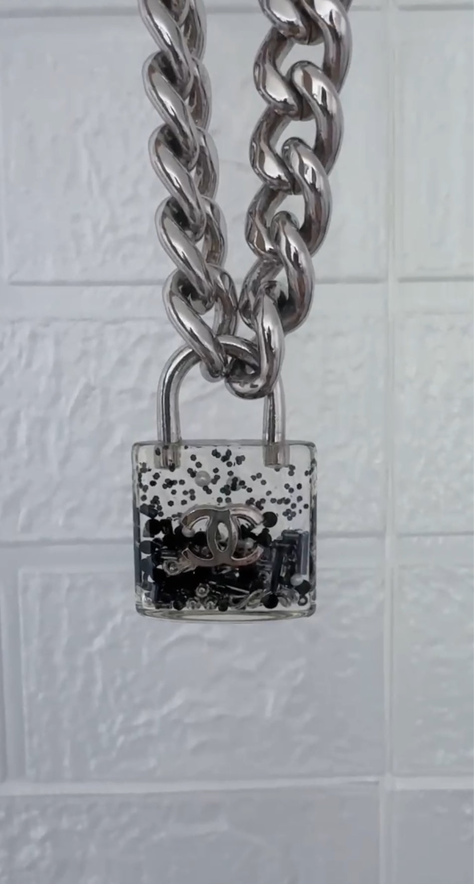 Chanel 2014 Supermarket Collection Black Clear CC Padlock Necklace