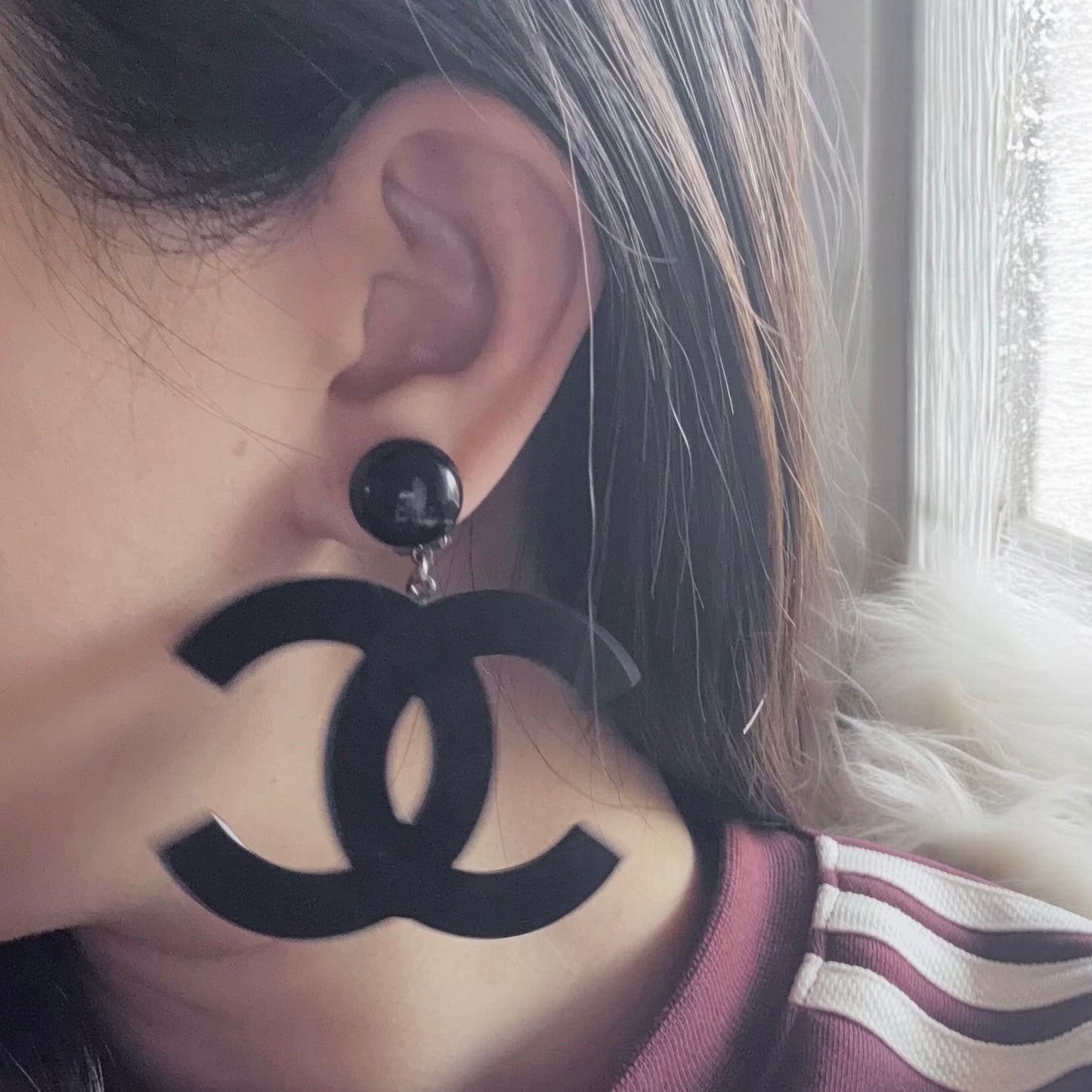 Chanel Vintage 1996 Black Jumbo Resin CC Clip On Earrings