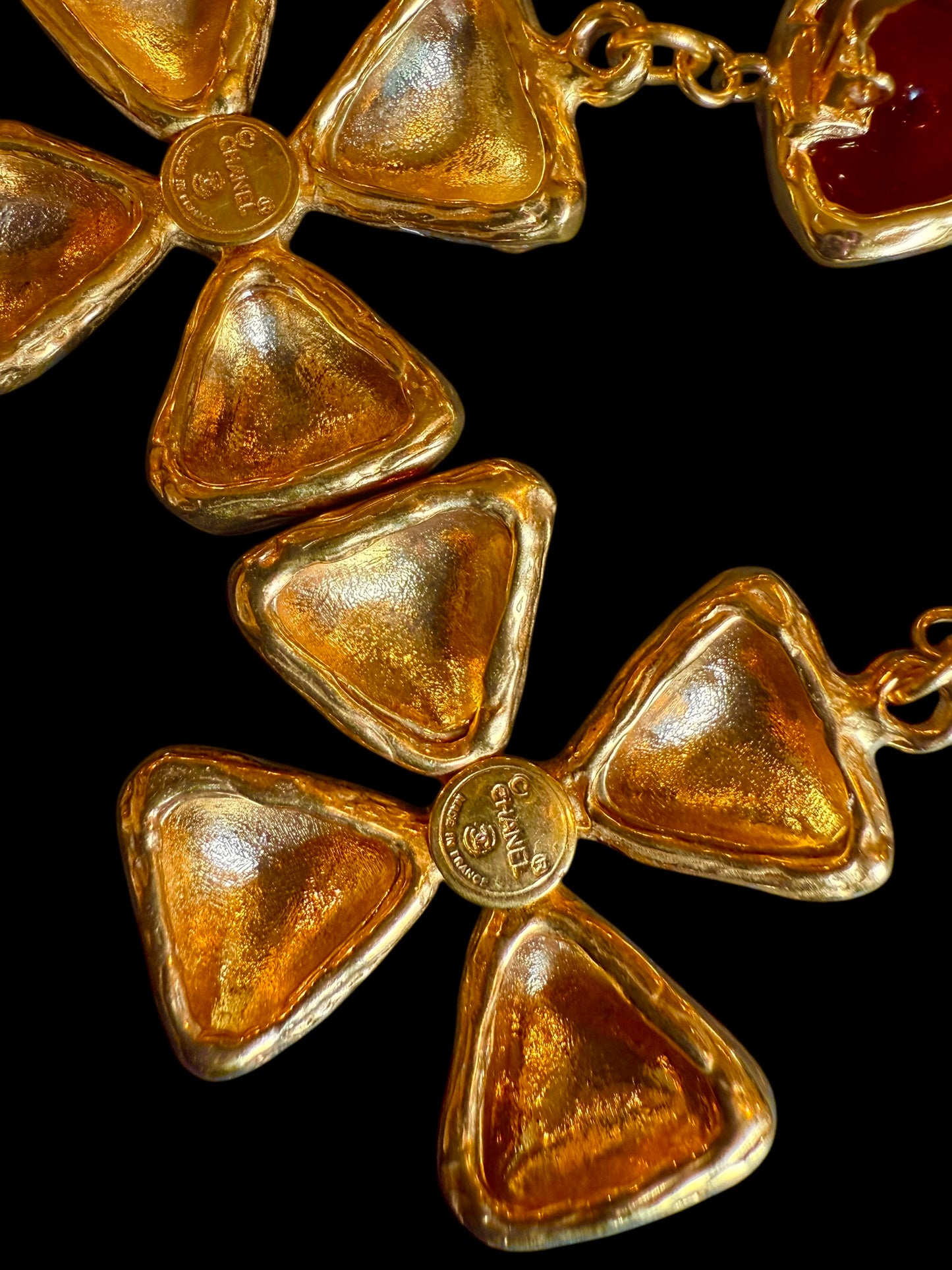 Chanel 70s-80s Green Red Gripoix Maltese Cross Extra Large Jumbo Clip On Earrings