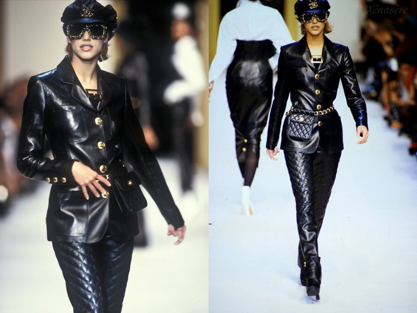 Chanel 1992 Runway Jumbo CC Black Leather Biker’s Hat Cap