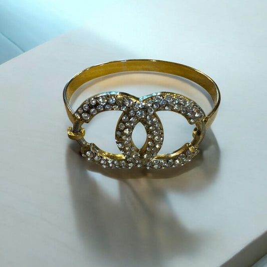 Chanel 2004 Jumbo CC Rhinestone Bangle Bracelet