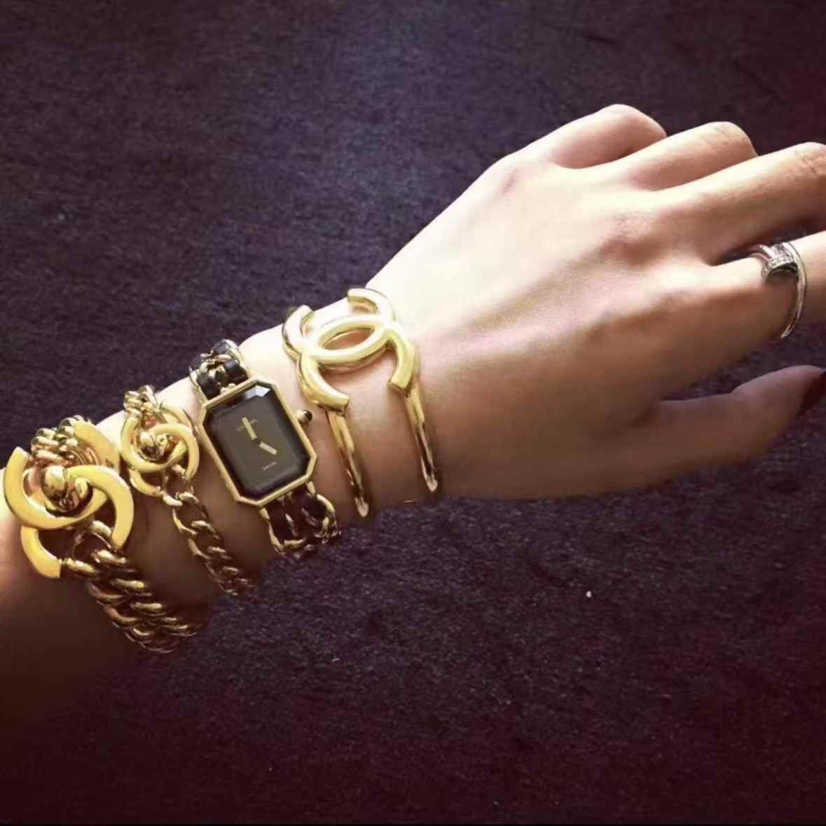 Chanel Vintage 1997 97A CC Gold Tone Bangle Cuff Bracelet