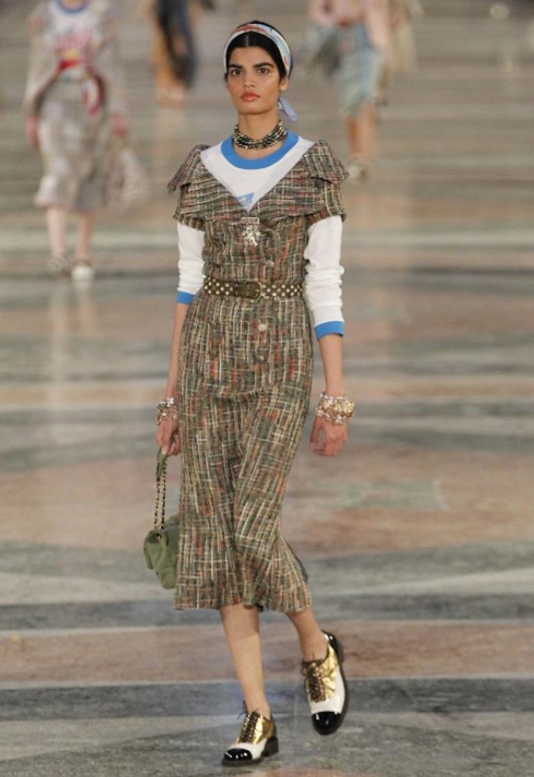 Chanel 2017 Coco Cuba Runway Green Tweed Long Dress Sz 38