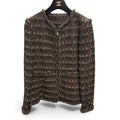 Chanel 2014 Paris Dallas Charcoal Brown Geometric Tweed Jacket with Studded Braided Trim Sz 36