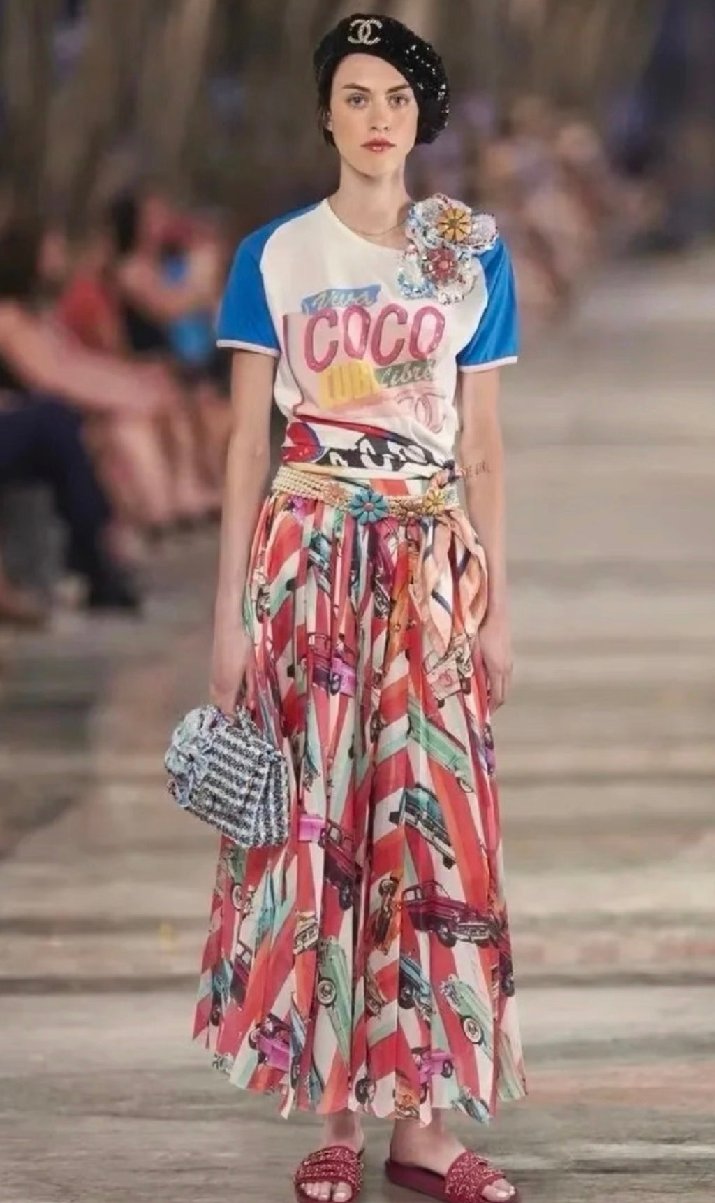 Chanel 2017 Coco Cuba Runway Car Print Skirt Sz 36