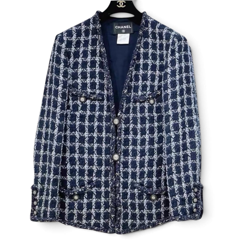 Chanel 2014 Paris Dallas Blue Star Tweed Jacket Sz 36