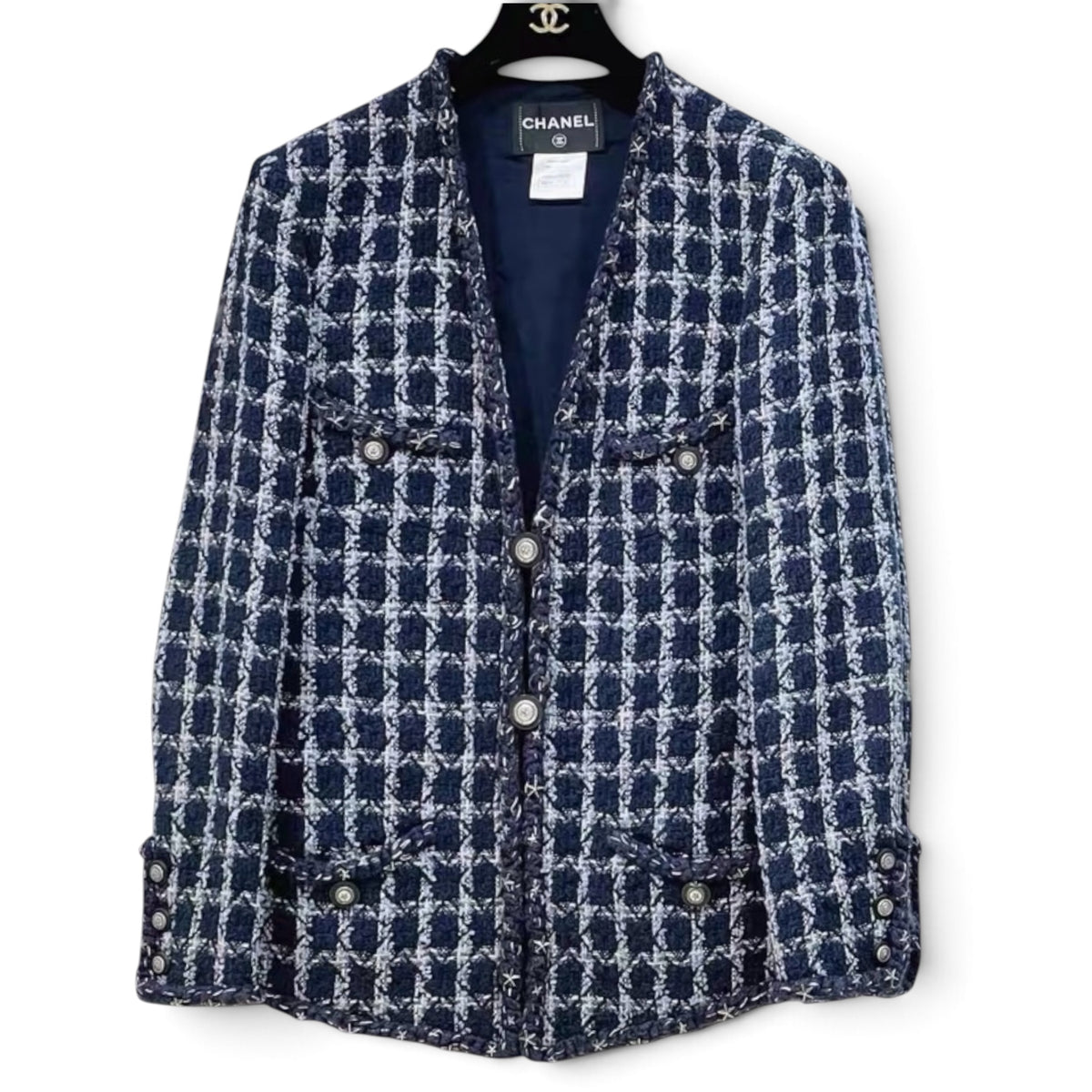 Chanel 2014 Paris Dallas Blue Star Tweed Jacket Sz 36