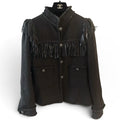 Chanel 2014 Paris Dallas Charcoal Tweed Leather Fringe Braided Trim Jacket Sz 38