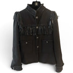 Chanel 2014 Paris Dallas Charcoal Tweed Leather Fringe Braided Trim Jacket Sz 38