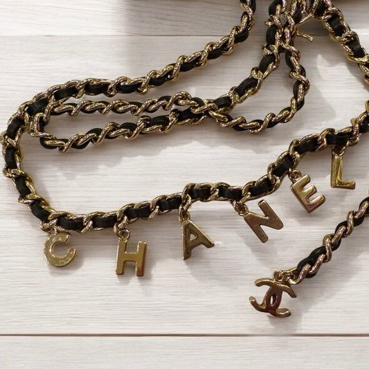 Chanel 2013 Letter Logo Rhinestone CC Gold Tone Long Necklace Chain Belt