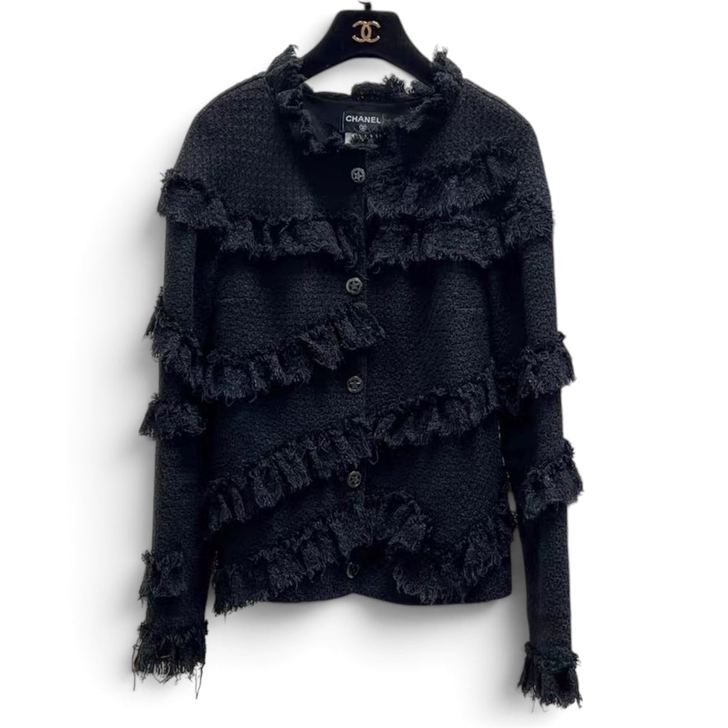 Chanel 2014 Paris Dallas Fringe Black Jacket Sz 38