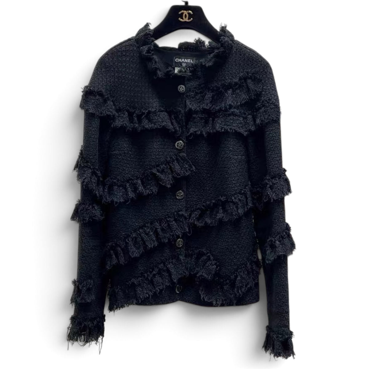 Chanel 2014 Paris Dallas Fringe Black Jacket Sz 38