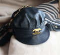 Chanel 1992 Runway Jumbo CC Black Leather Biker’s Hat Cap