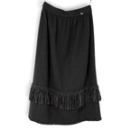 Chanel 2014 Paris Dallas Charcoal Tweed Leather Fringe Braided Trim Skirt Sz 38
