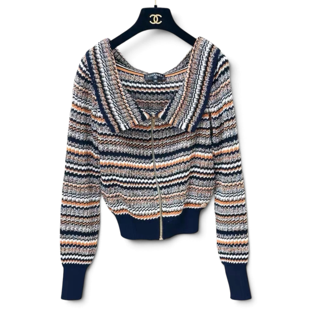 Chanel 2017 Coco Cuba Runway Shawl Collar Zip Up Sweater Sz 36