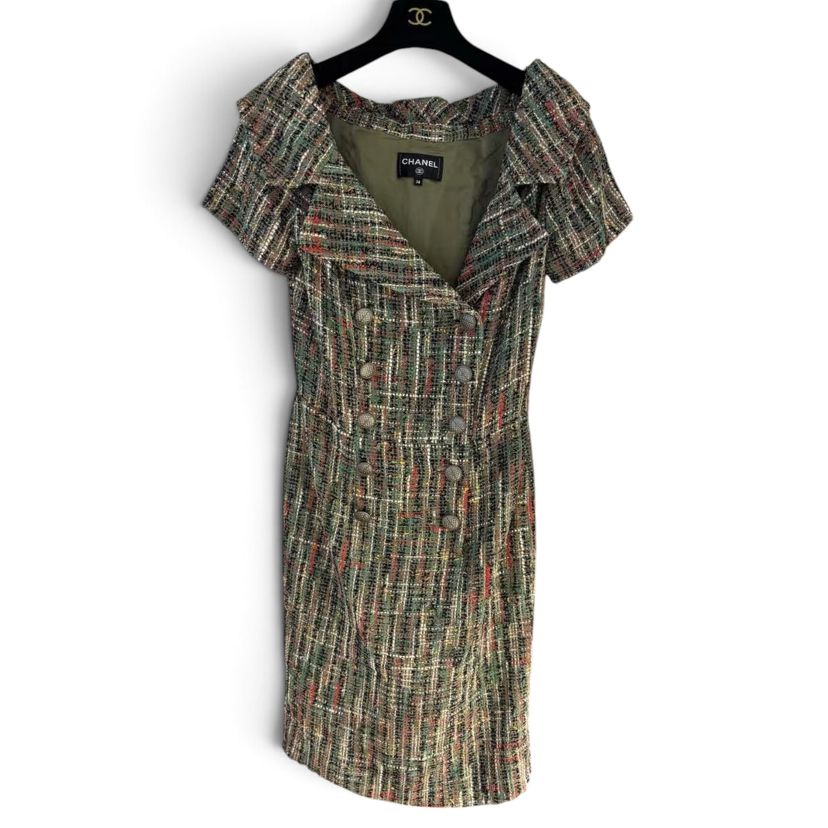 Chanel 2017 Coco Cuba Runway Green Tweed Long Dress Sz 38