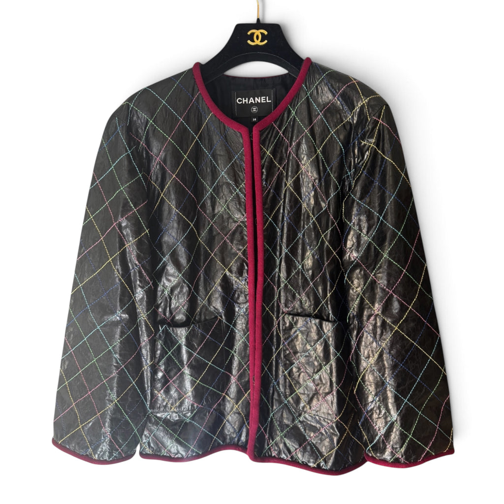 Chanel 2017 Data Center Runway Black Quilted Lambskin Leather Jacket Sz 38