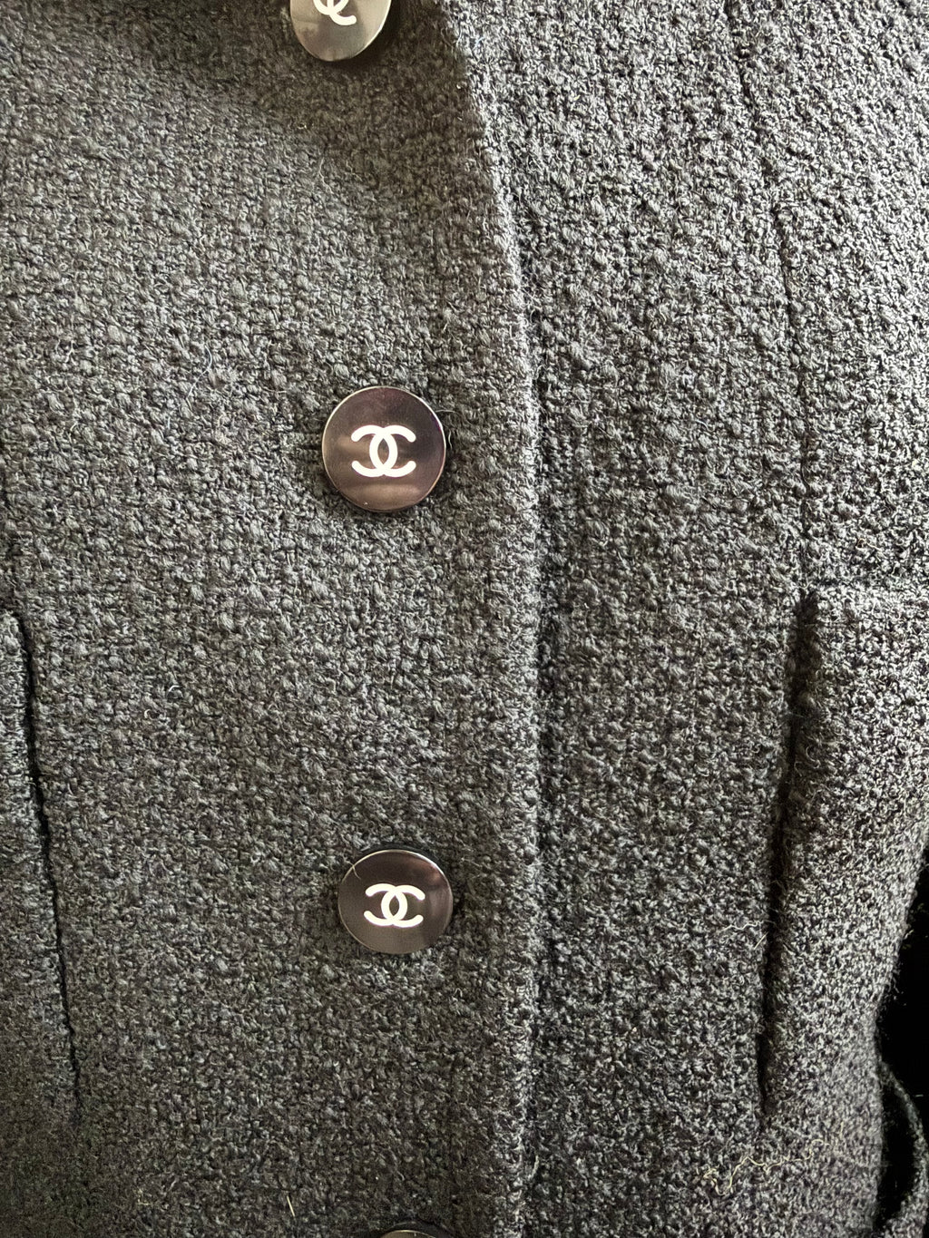 Chanel Fall Winter 1995 95A Runway Black Wool Jacket Letter Logo CC Size 36