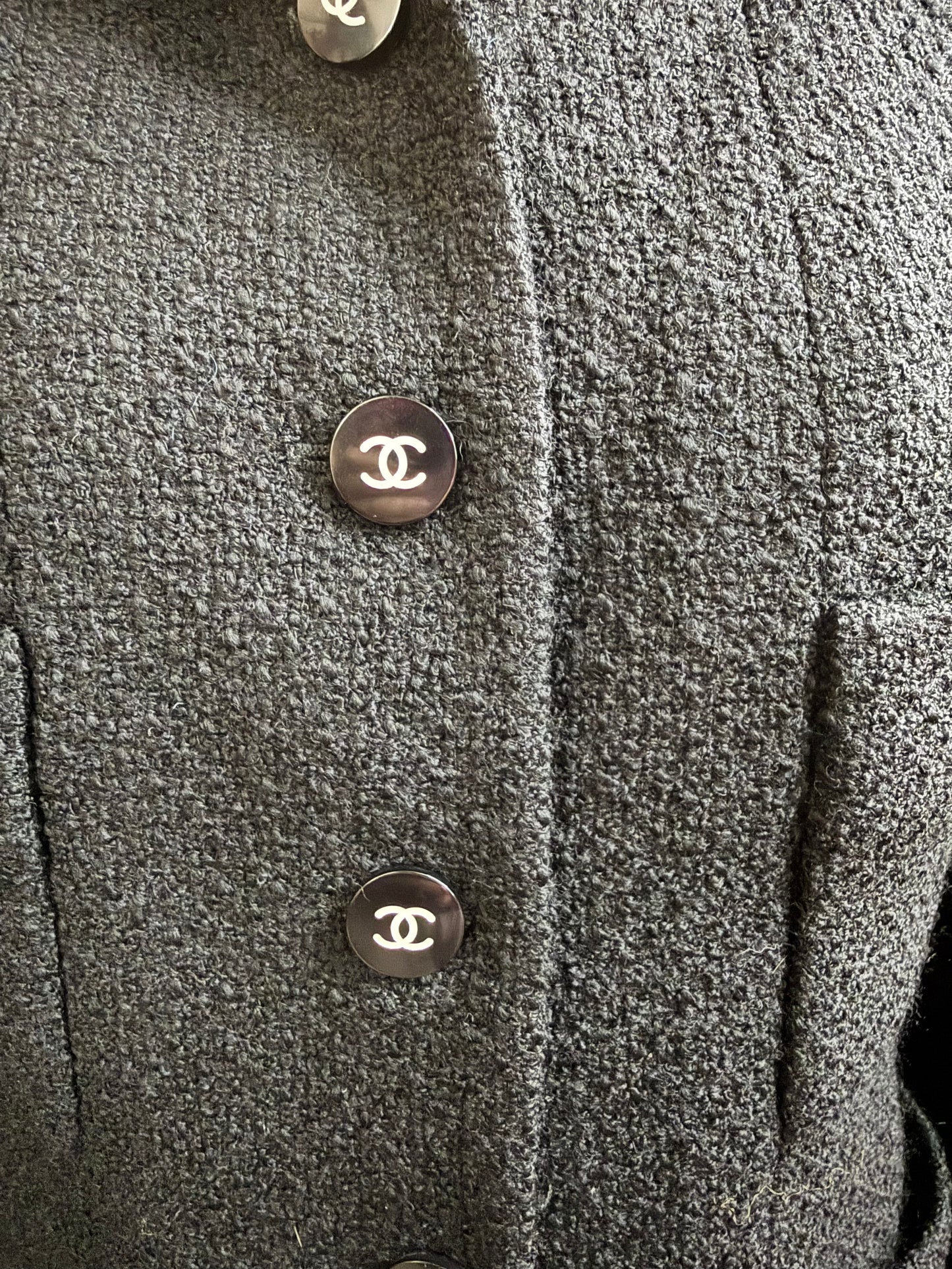 Chanel Fall Winter 1995 95A Runway Black Wool Jacket Letter Logo CC Size 36