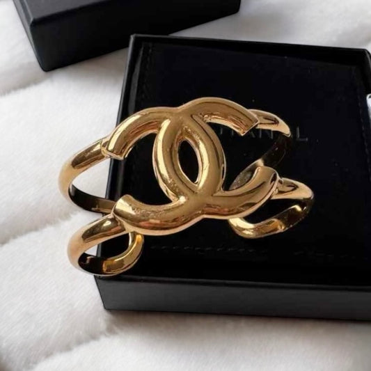 Chanel Vintage 1997 97A CC Gold Tone Bangle Cuff Bracelet