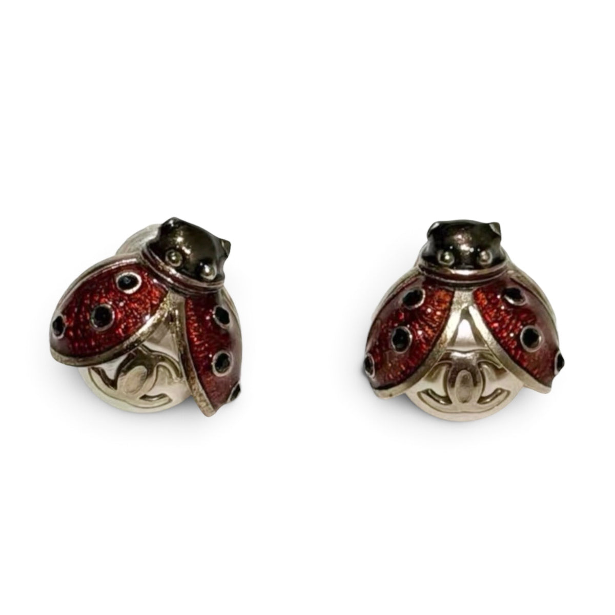 Chanel 2018 Ladybug CC Pearl Pierced Earrings