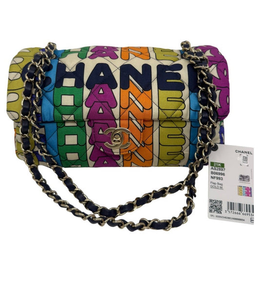 Chanel 2021 Rainbow Quilted Nylon Small Letter Logo Flap Bag