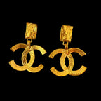 Chanel Vintage 1995 95P CC Jumbo Gold Plated Clip On Earrings