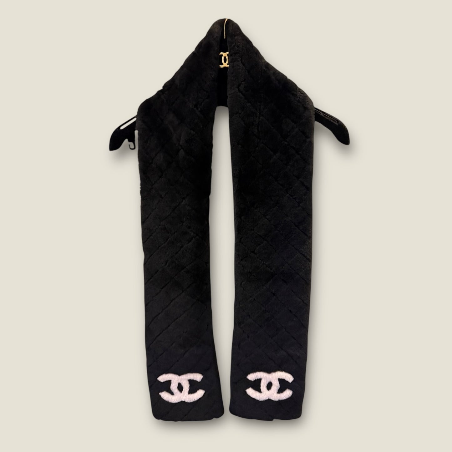 Chanel 2019 Real Fur CC Black Stole Scarf