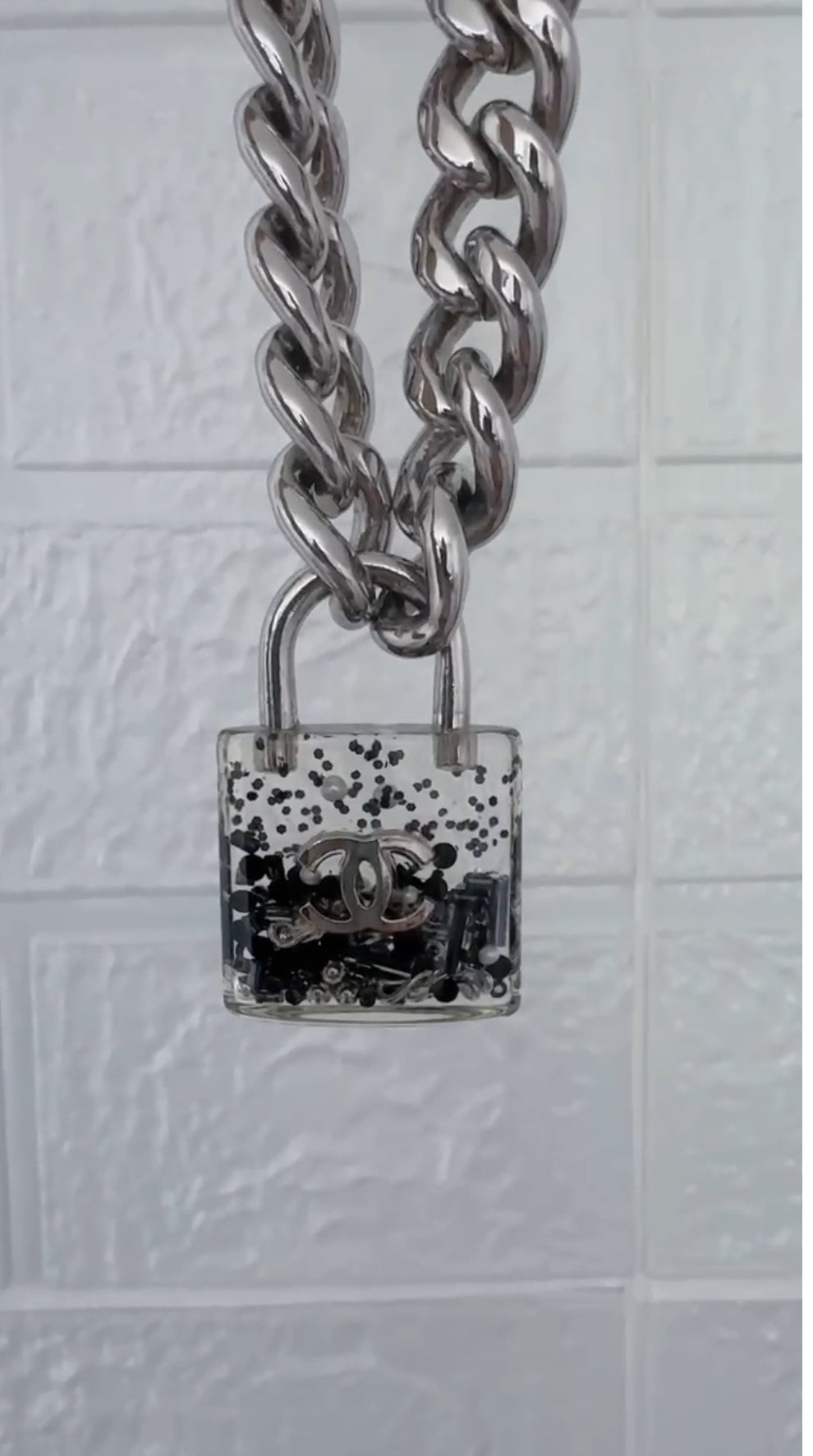 Chanel 2014 Supermarket Collection Black Clear CC Padlock Necklace