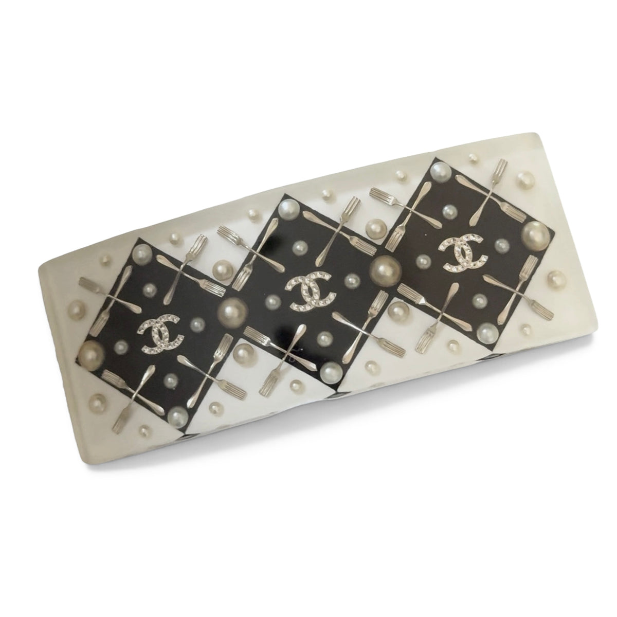 Chanel 2015 Brasserie Collection Fork Knife Utensils CC Pearl Embedded Barrette