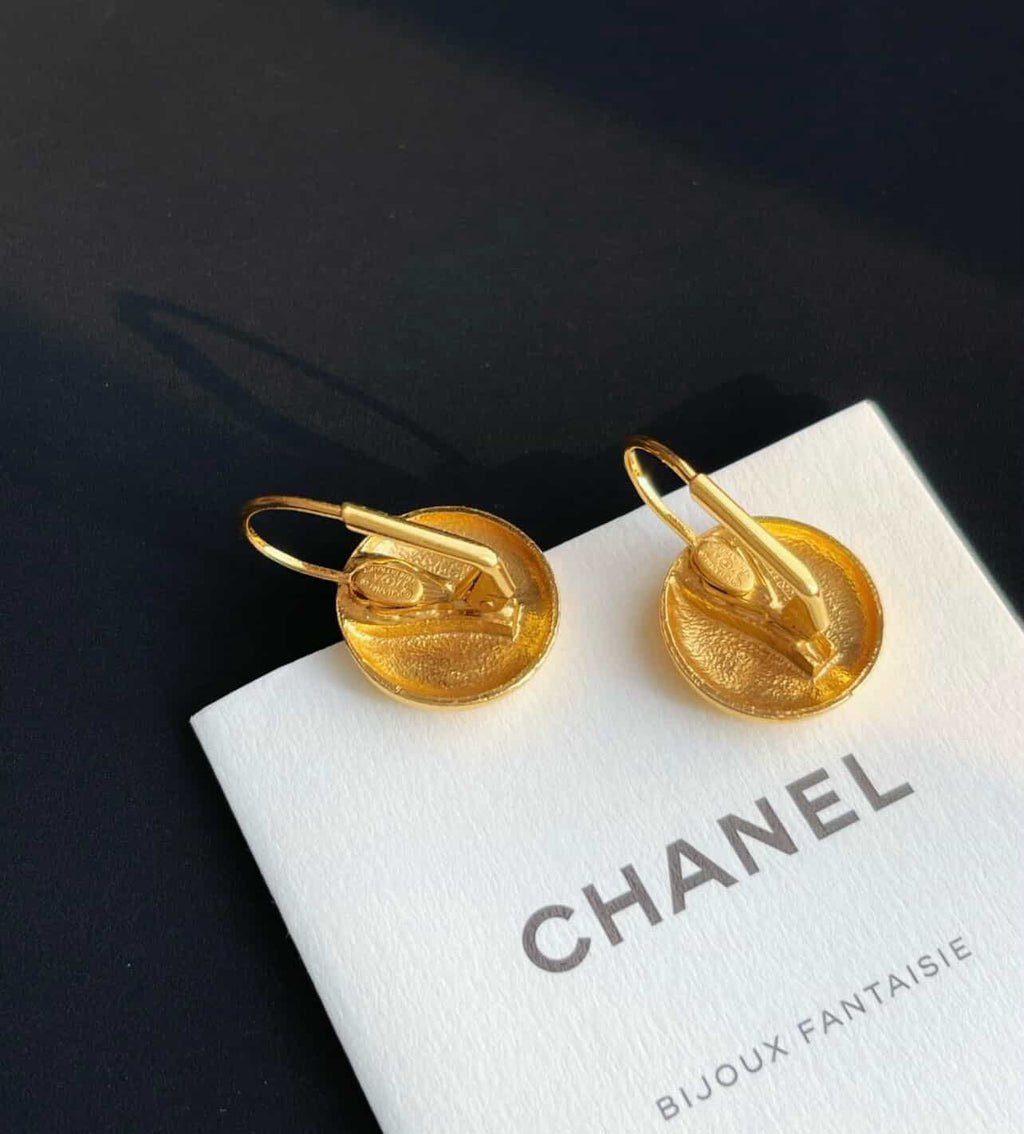 Chanel Vintage 1990s Gold Bean CC Pierced Earrings