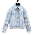 Chanel 2018 Spring Summer Waterfall Collection Light Blue Camellia Appliqué Denim Jacket
