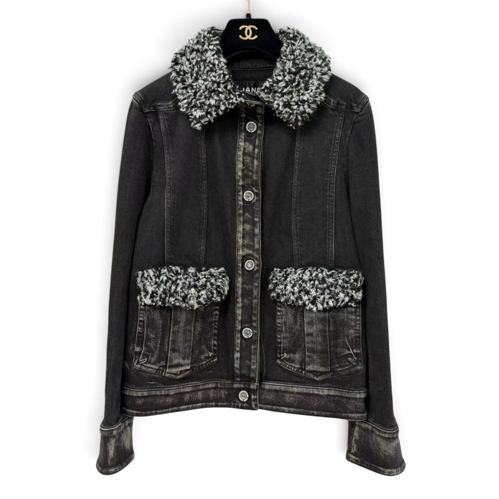 Chanel 2016 Washed Charcoal Black Denim Jacket