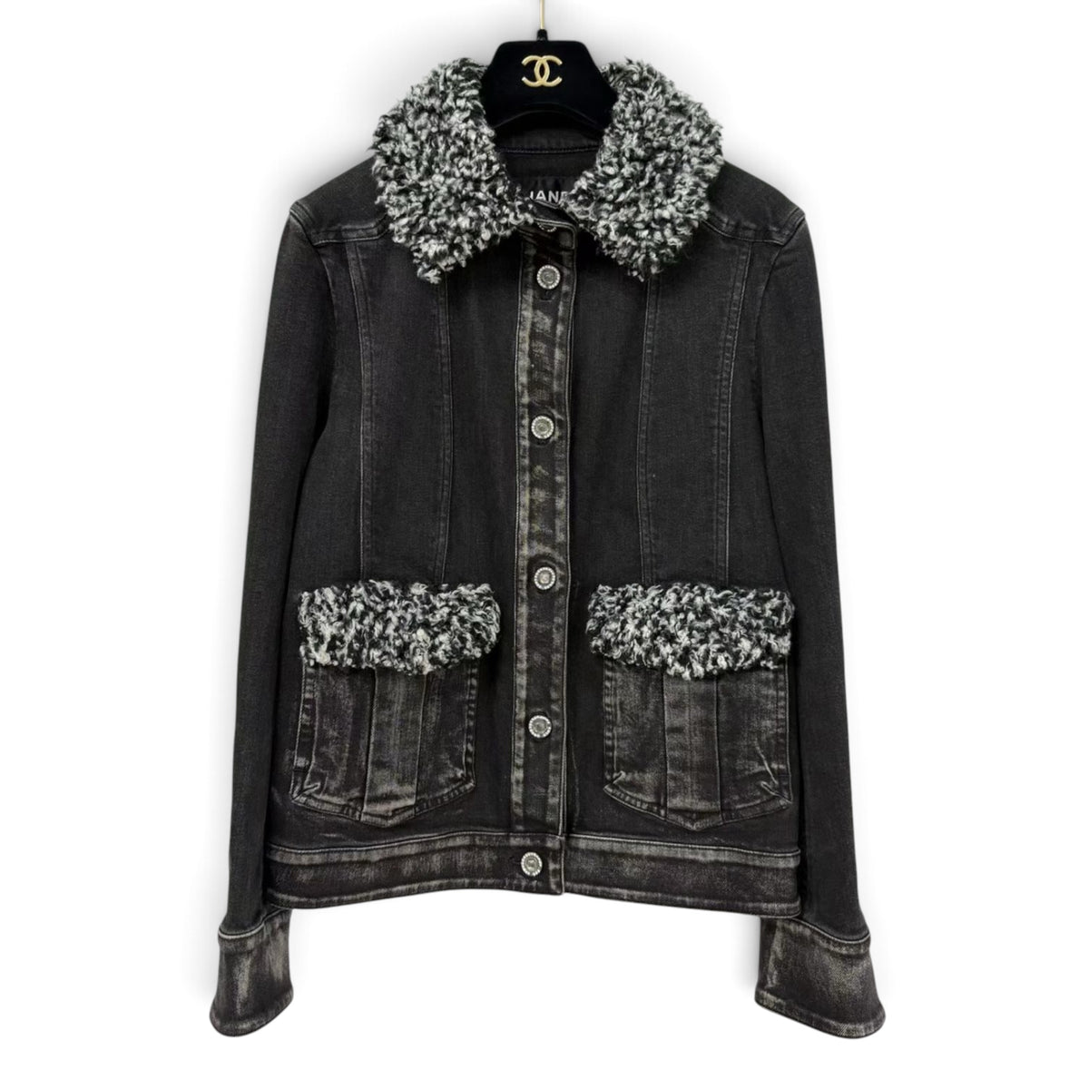 Chanel 2016 Washed Charcoal Black Denim Jacket