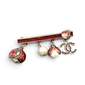 Chanel 2018 Ladybug Red Enamel Pearl Crystal CC Dangling Charm Bar Brooch