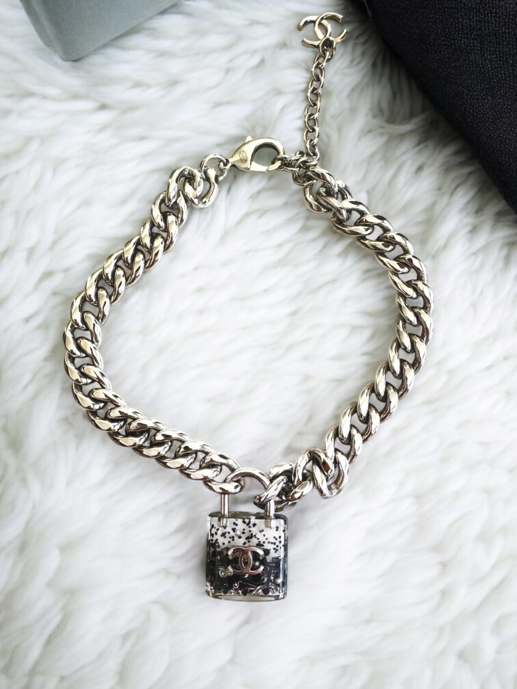 Chanel 2014 Supermarket Collection Black Clear CC Padlock Necklace