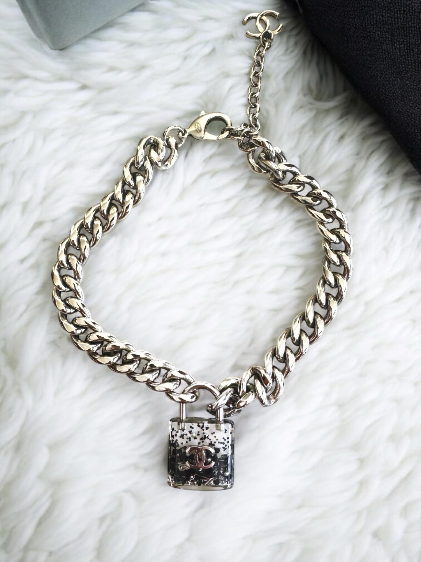 Chanel 2014 Supermarket Collection Black Clear CC Padlock Necklace