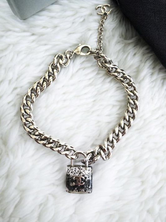 Chanel 2014 Supermarket Collection Black Clear CC Padlock Necklace