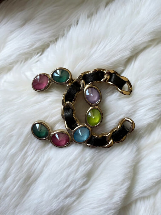 Chanel 2020 Rainbow CC Interwoven Leather Chain Brooch