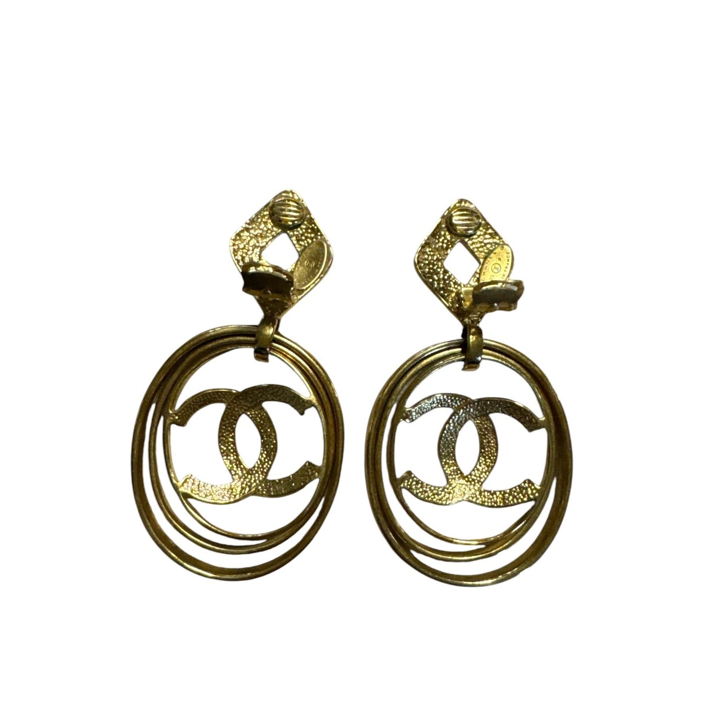 Chanel 1995 Triple Hoop CC Earrings