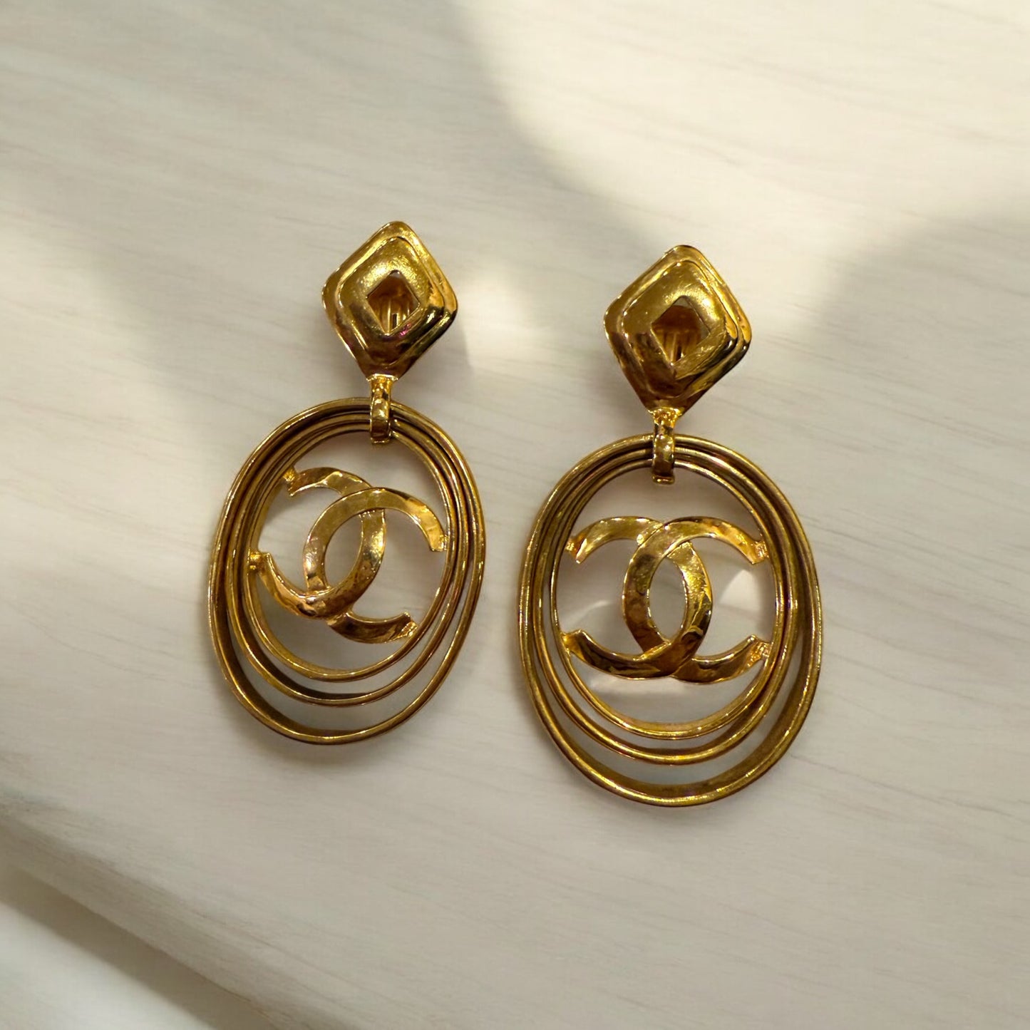 Chanel 1995 Triple Hoop CC Earrings