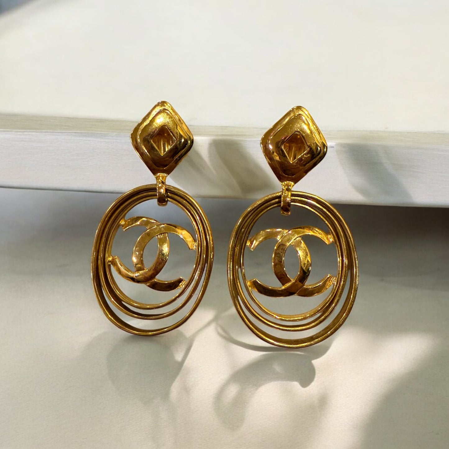 Chanel 1995 Triple Hoop CC Earrings