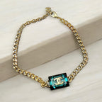 Chanel 2023 Emerald Green CC Square Gold Tone Necklace