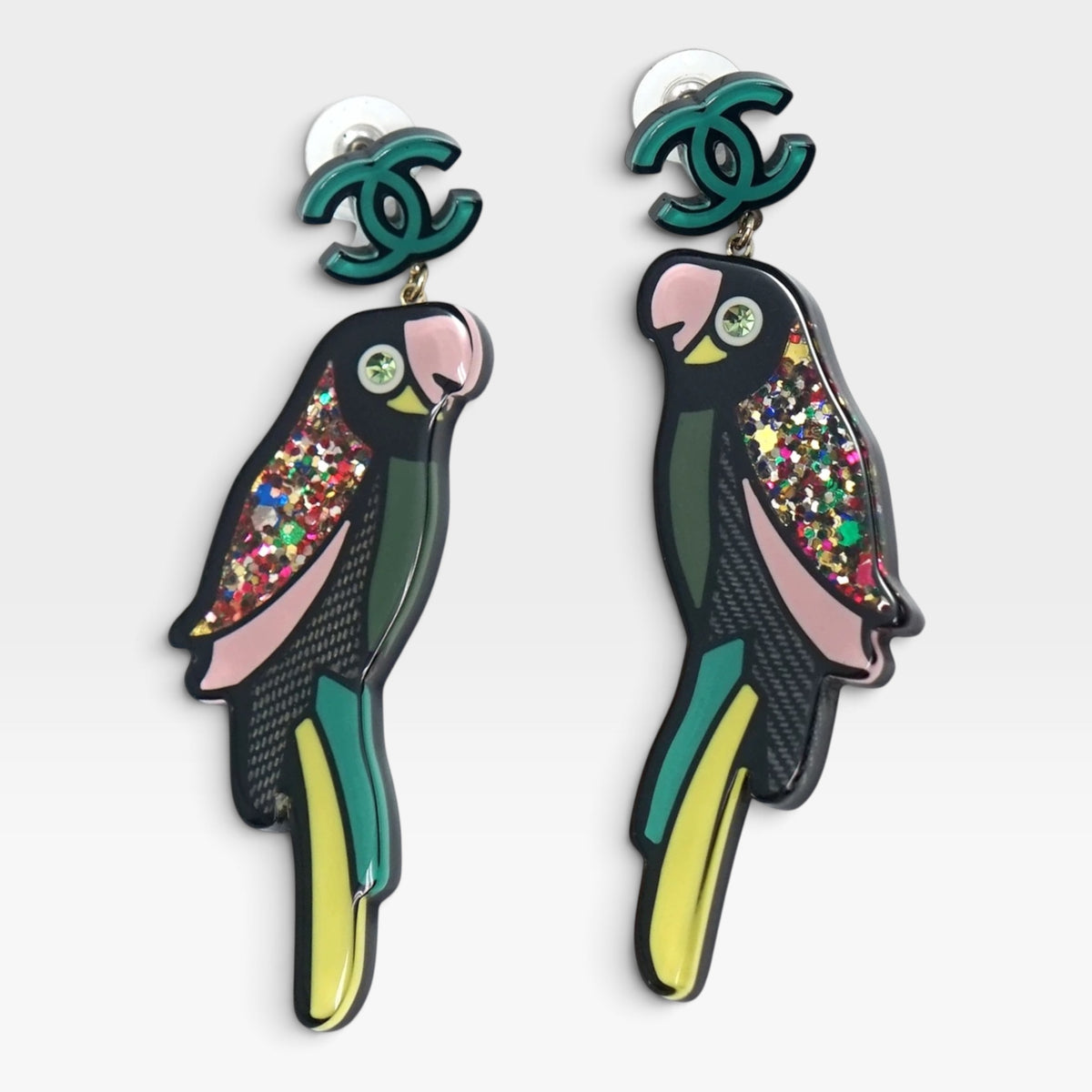 Chanel 2017 Coco Cuba Parrot CC Large Earrings