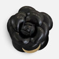 Chanel Vintage Black Leather Camellia CC Brooch
