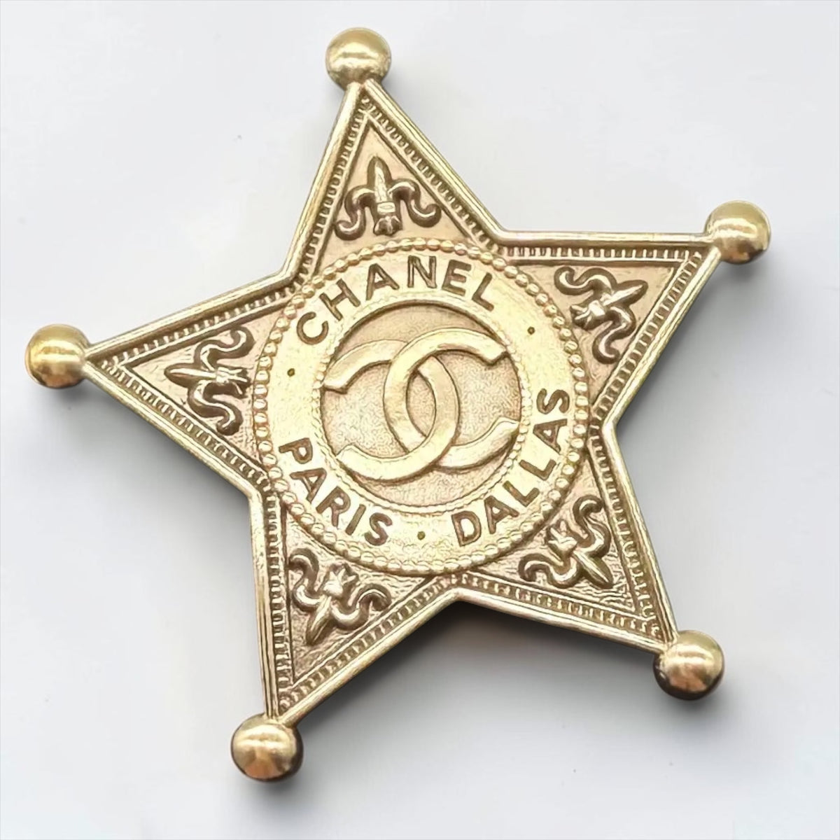 Chanel 2014 Paris Dallas Gold Star Badge CC Brooch