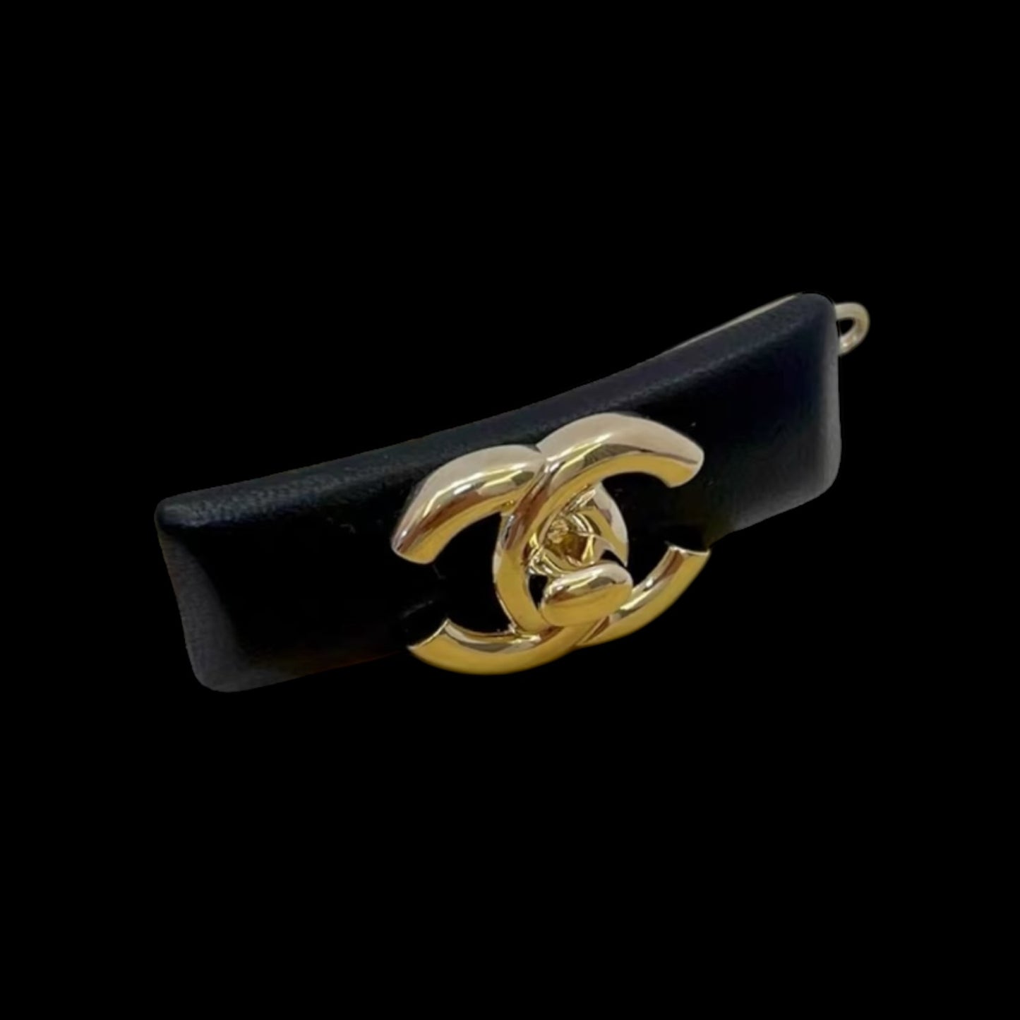 Chanel 2021 Jumbo Turnlock Black Lambskin Hair Clip Barrette