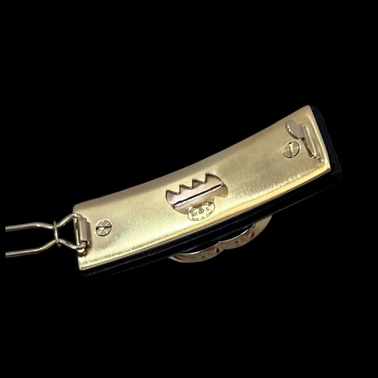 Chanel 2021 Jumbo Turnlock Black Lambskin Hair Clip Barrette