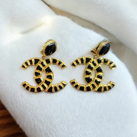 Chanel 2019 Egyptian Black Nile Jumbo CC Earrings