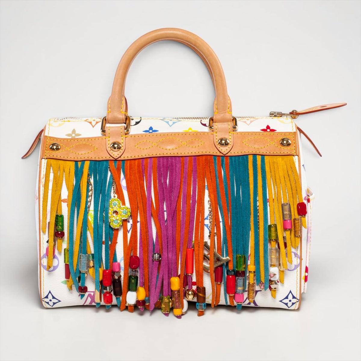 Louis Vuitton Speedy 25 Murakami Monogram White Multicolor Fringe Tassel Bag Limited Edition